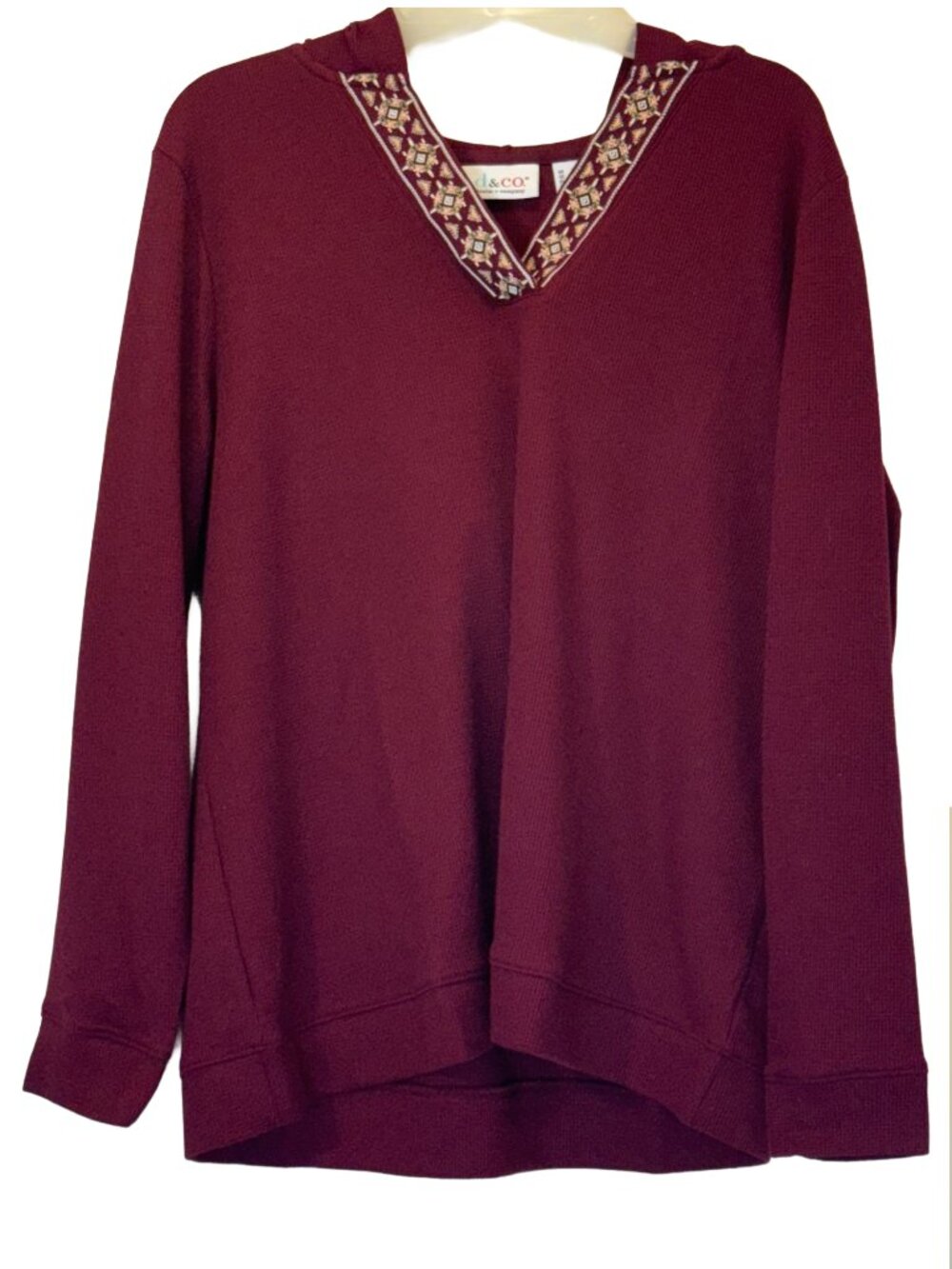 Women Burgundy Hooded Top Size L